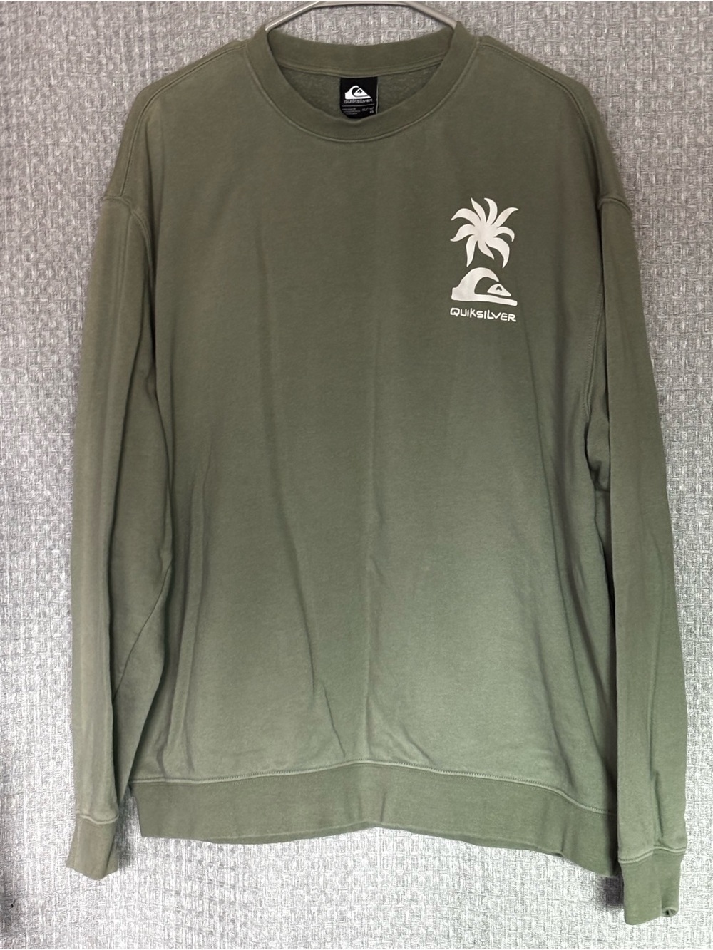 Quiksilver Men’s XL Olive Green Surf Graphic Crewneck Sweatshirt Palm Tree